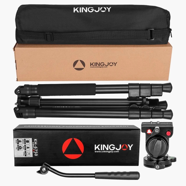 ‏KINGJOY G1008R + KH-6750  حامل ثلاثي القوائم احترافي بمقبض ورأس متحرك 360درجة هيدروليكي 